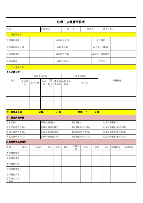 门店经营周报表(正确版)