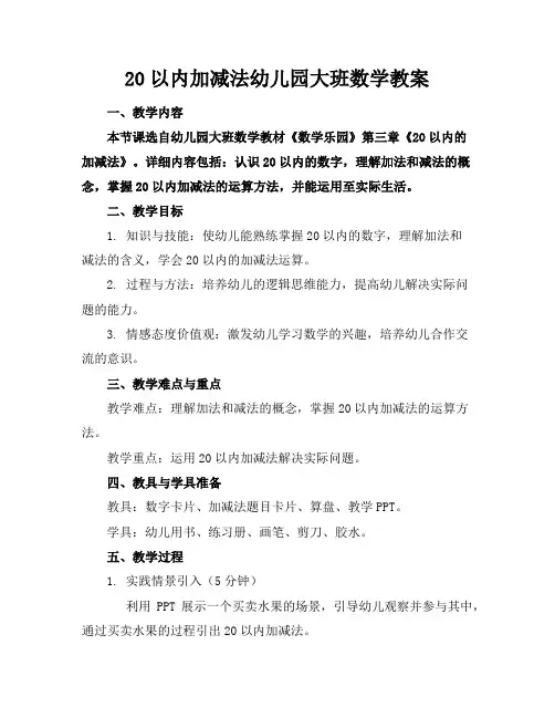 20以内加减法幼儿园大班数学教案