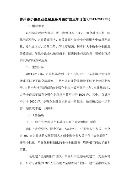 泰州市小微企业金融服务升级扩面三年计划(2013-2015年)