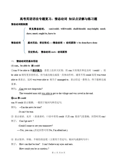 高考英语语法专题复习：情态动词 知识点讲解与练习题(含答案)