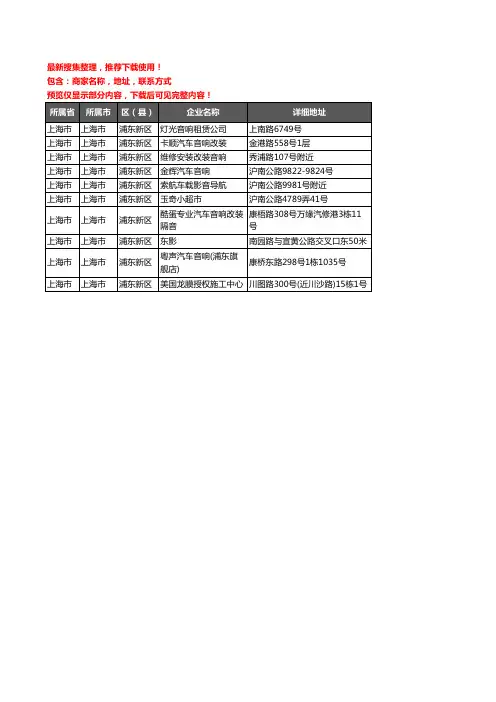 新版上海市上海市浦东新区汽车影音企业公司商家户名录单联系方式地址大全10家