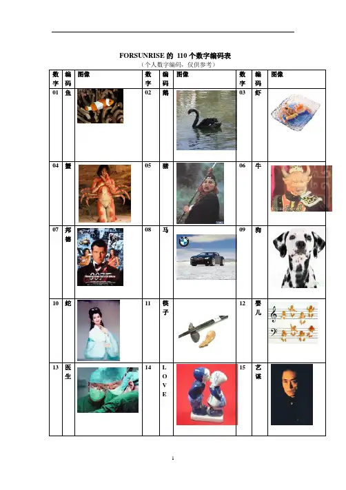 110个数字编码表