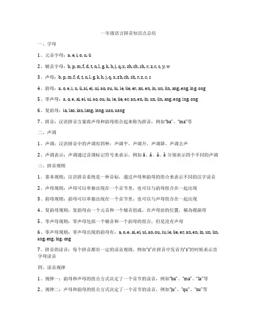 一年级语言拼音知识点总结