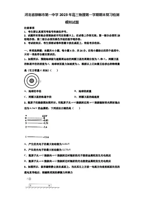 河北省邯郸市第一中学2023年高三物理第一学期期末复习检测模拟试题含解析