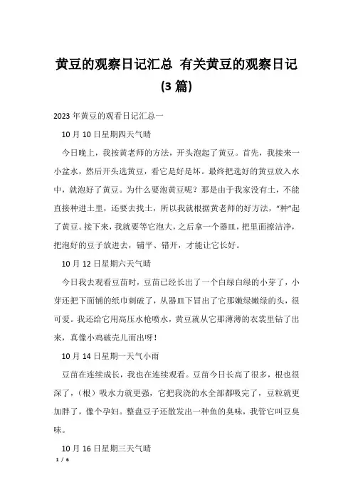 黄豆的观察日记汇总 有关黄豆的观察日记(3篇)