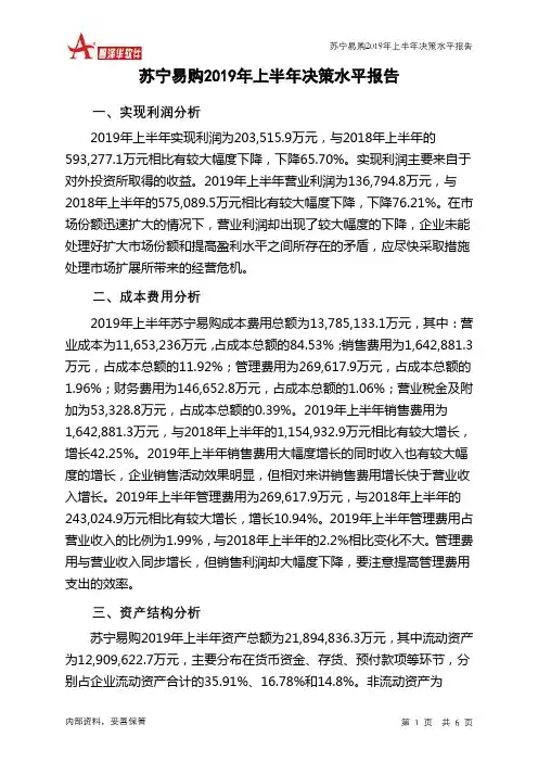 苏宁易购2019年上半年决策水平分析报告