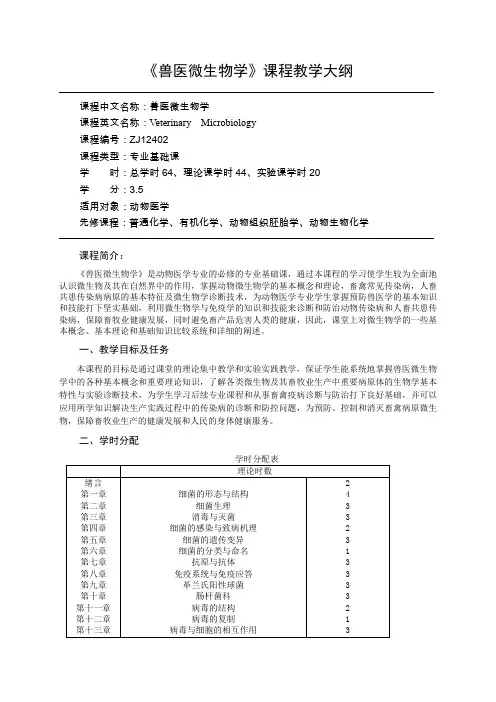 兽医微生物学课程教学大纲