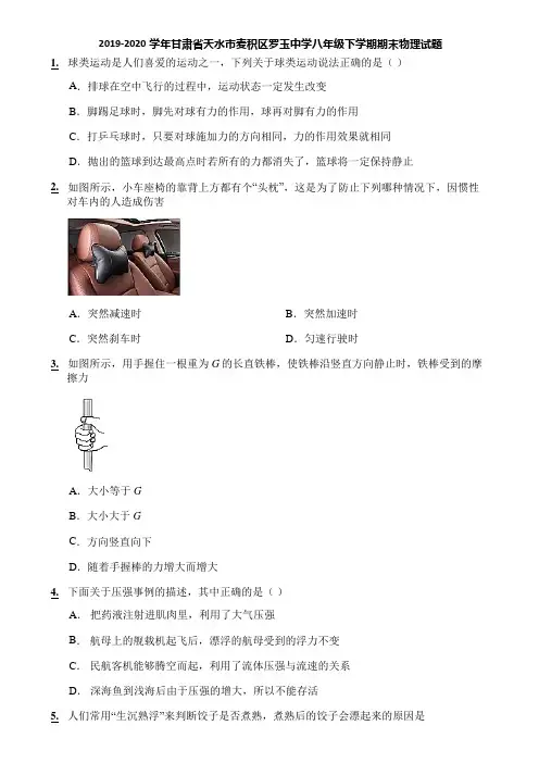 2019-2020学年甘肃省天水市麦积区罗玉中学八年级下学期期末物理试题