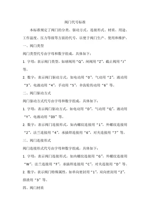 阀门代号标准