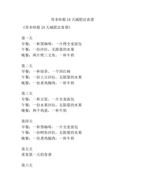 哥本哈根13天减肥法食谱