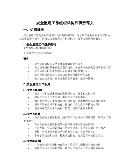安全监理工作组织机构和职责范文