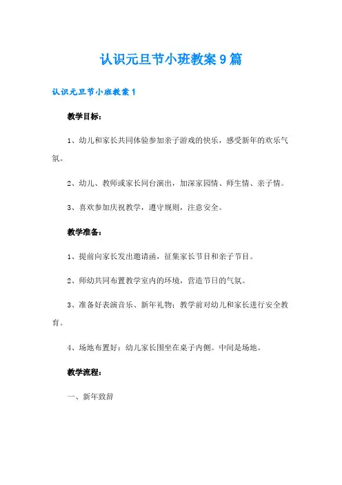 认识元旦节小班教案9篇