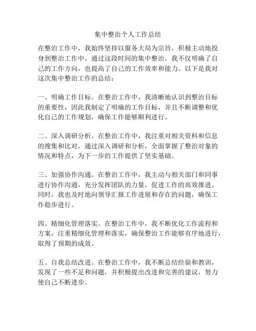 集中整治个人工作总结