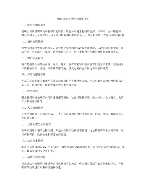 销售公司运营管理制度全套