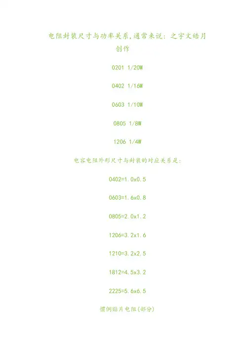 贴片电阻功率与尺寸对照表-电阻尺寸功率对照表