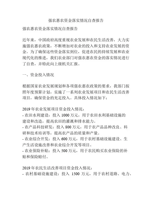 强农惠农资金落实情况自查报告