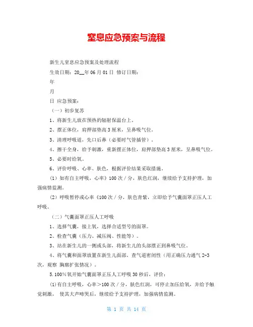 窒息应急预案与流程