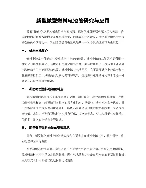 新型微型燃料电池的研究与应用