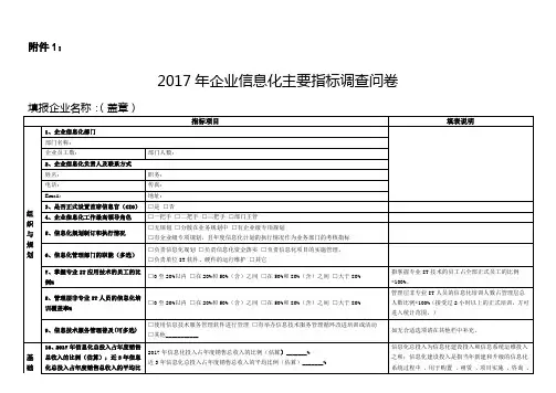 企业信息化主要指标调查问卷