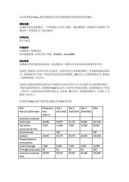 洛桑酒店管理学院本科课程