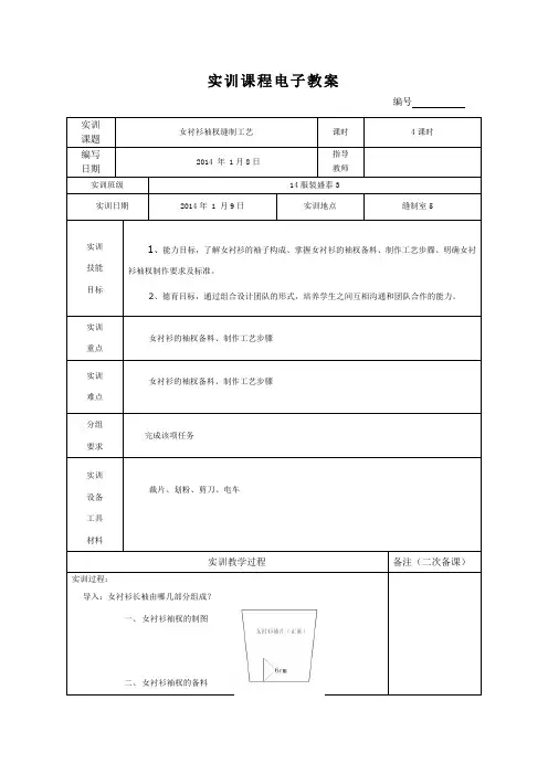 服装精品教案：女衬衫袖杈缝制工艺