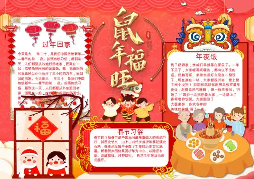 鼠年新年快乐小报黑板报WORD模板(图文)