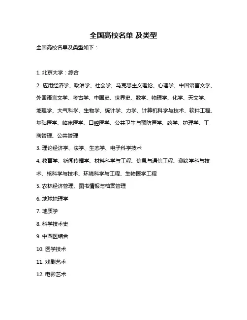 全国高校名单 及类型