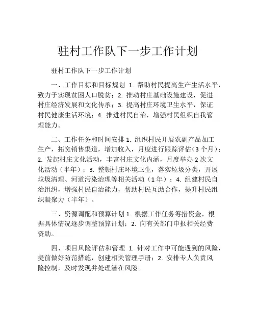 驻村工作队下一步工作计划
