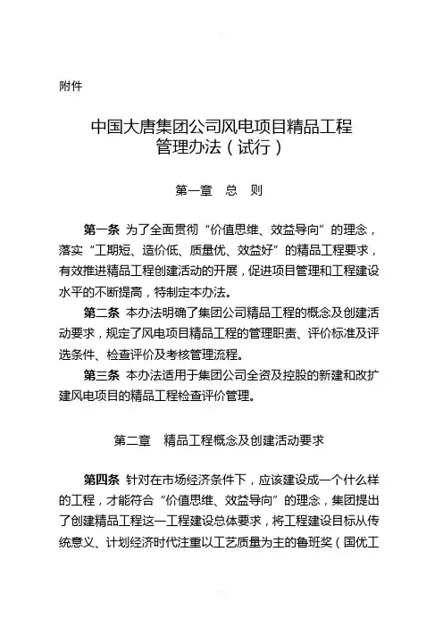 中国大唐集团公司风电项目精品工程管理办法(试行)