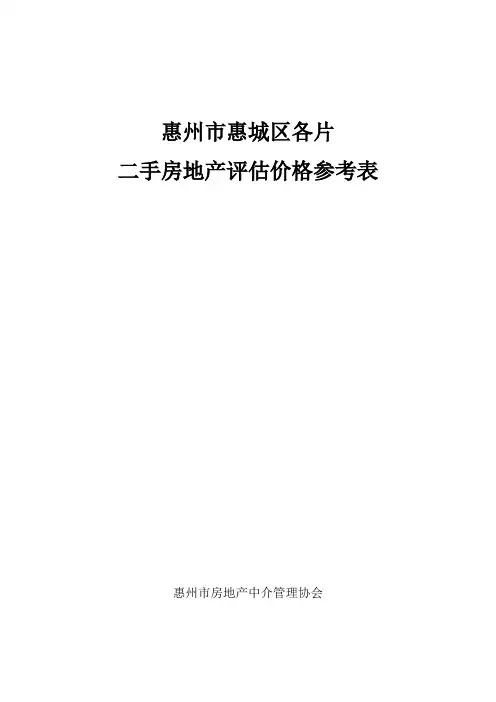 惠城区各大花园社区评估价表格(二手房过户及贷款评估价)