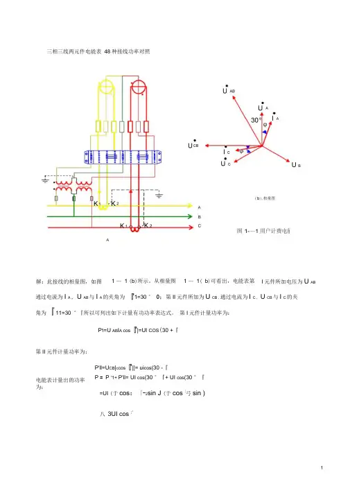 三相三线两元件电能表48种接线功率对1.docx