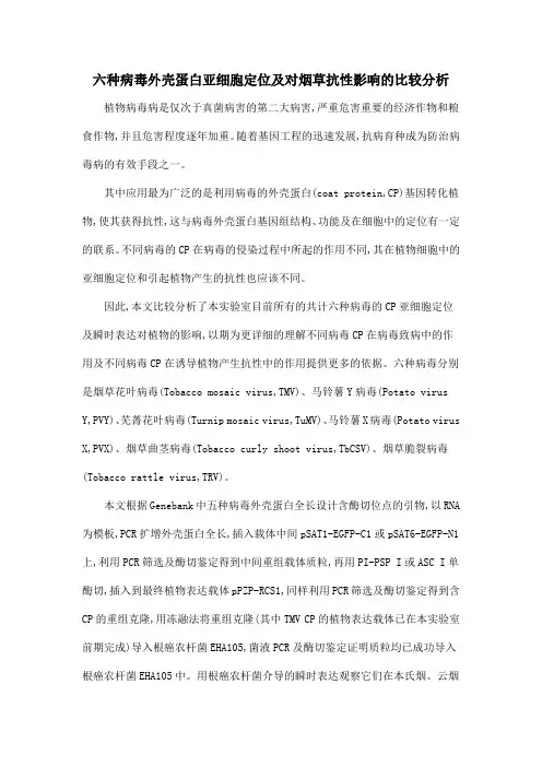 六种病毒外壳蛋白亚细胞定位及对烟草抗性影响的比较分析
