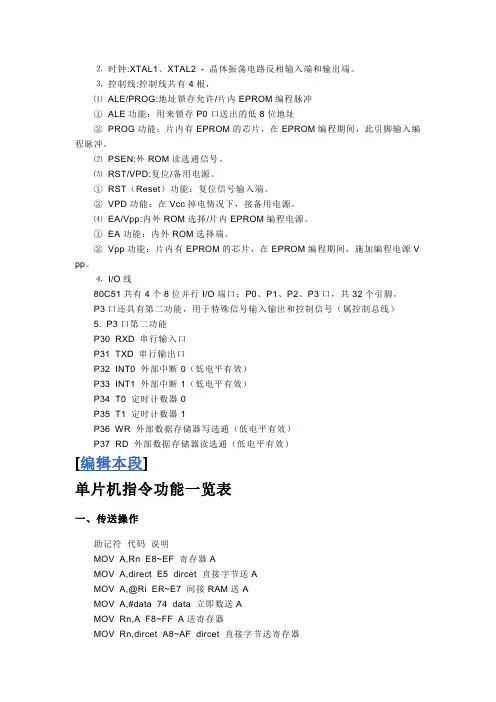 单片机汇编语言指令一览表