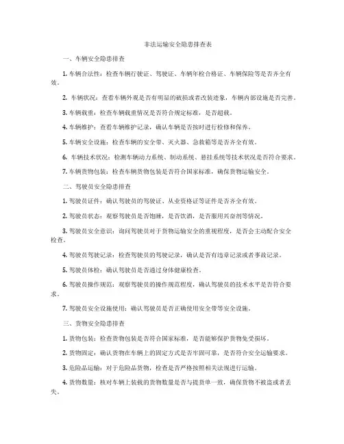 非法运输安全隐患排查表