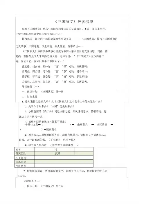 《四大名著之三国》导读清单ppt课件