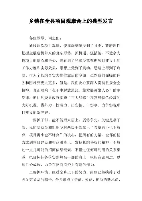 乡镇在全县项目观摩会上的典型发言