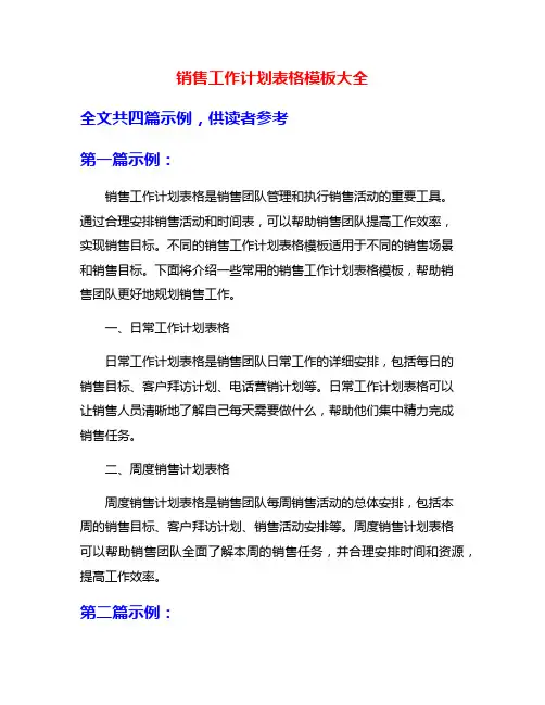 销售工作计划表格模板大全