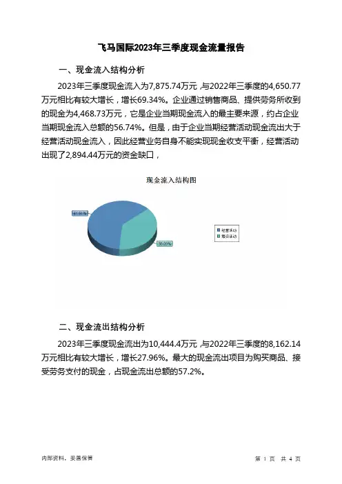 002210飞马国际2023年三季度现金流量报告