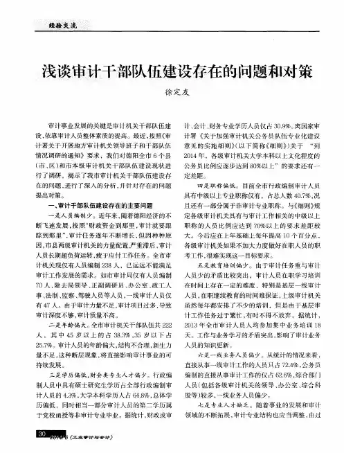 浅谈审计干部队伍建设存在的问题和对策