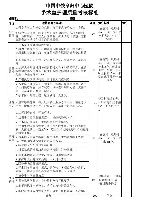 手术室护理质量检查标准
