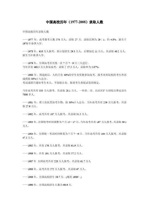 中国高校历年(1977-2008)录取人数