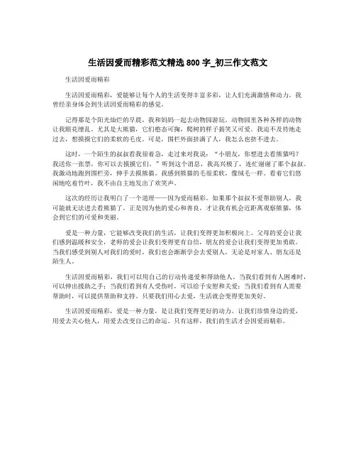 生活因爱而精彩范文精选800字_初三作文范文