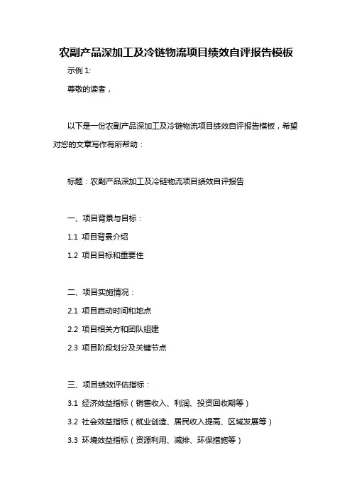 农副产品深加工及冷链物流项目绩效自评报告模板