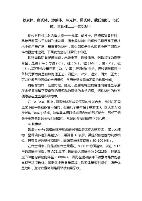 铁素体、奥氏体、渗碳体、珠光体、贝氏体、魏氏组织、马氏体、莱氏体......一文识尽！
