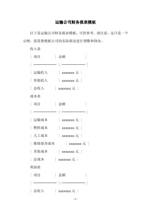 运输公司财务报表模板