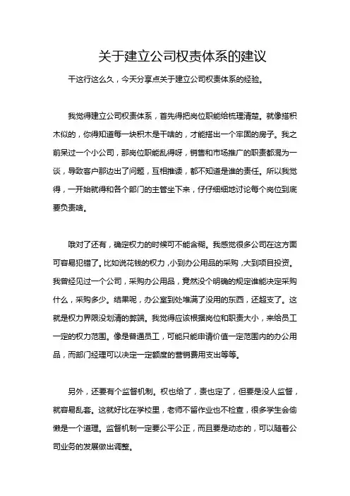 关于建立公司权责体系的建议