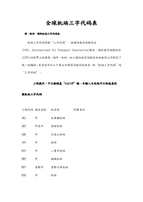全球机场三字代码表