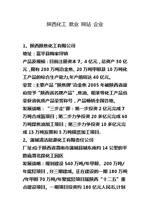 陕西主要化工企业