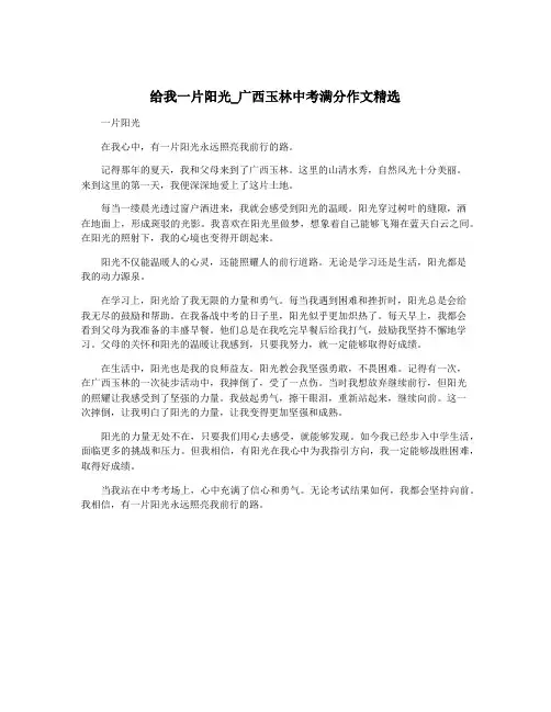 给我一片阳光_广西玉林中考满分作文精选