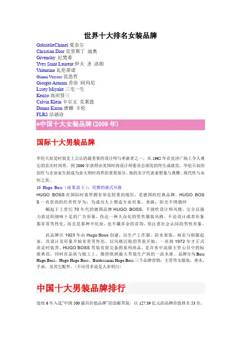 世界十大排名女装品牌